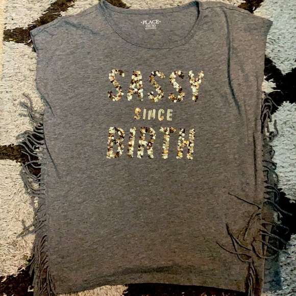 Sassy Since Birth Gold Sequin Fringe Shirt - Picture 1 of 3